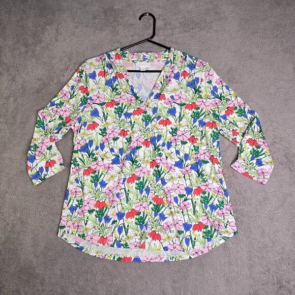 Charter Club Shirt Women's Petite L Floral Art Stretch 3/4 Sleeve Tunic Top - Picture 1 of 6